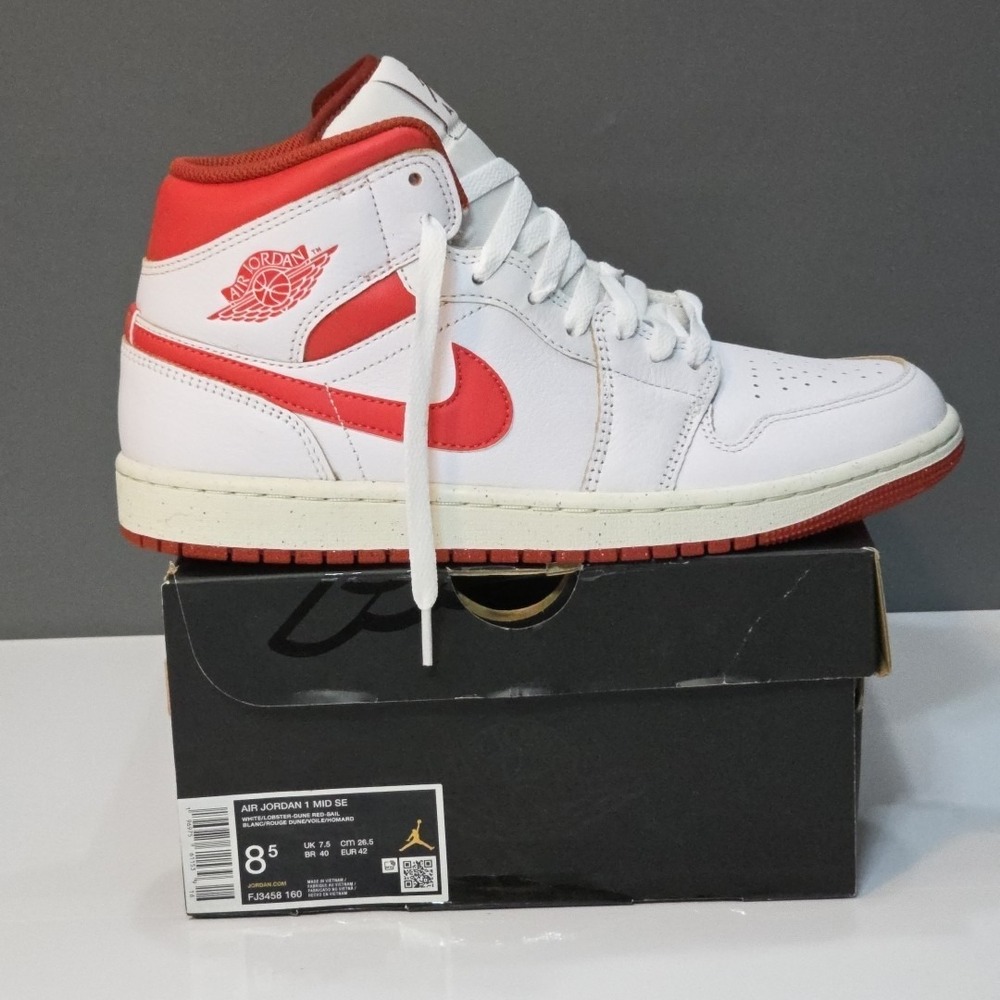 Air Jordan 1 Mid SE White/lobster Red -‎ Sail Men's Size US 8.5 FJ3458 160 NIB